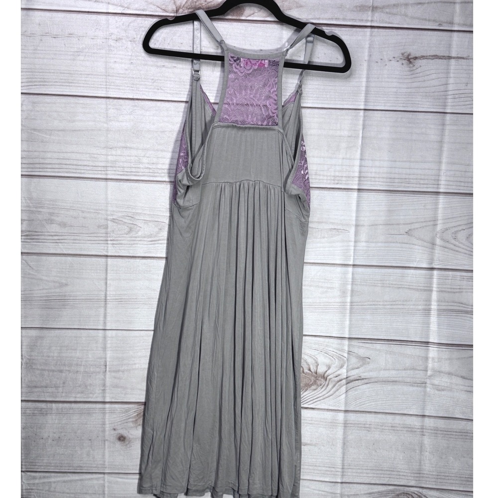 Maacie Womens XXL Maternity Nursing Nightgown Grey Mauve Lace Racerback - Picture 2 of 4